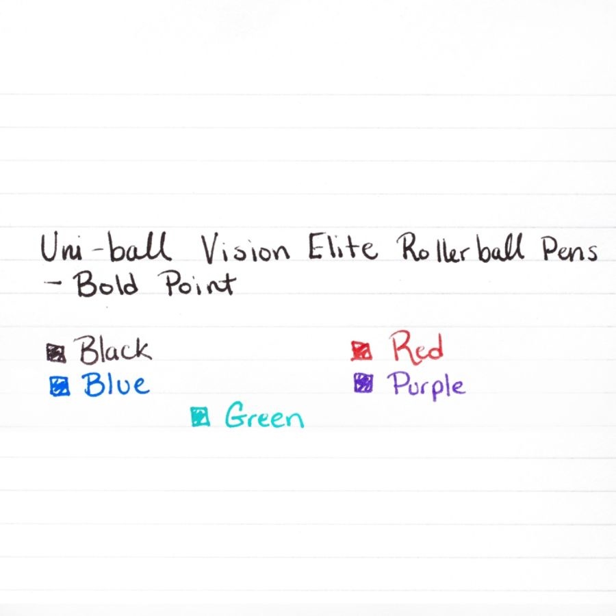 slide 3 of 6, uni-ball Vision Elite Liquid Ink Rollerball Pens, Bold Point, 0.8 Mm, White Barrel, Assorted Ink Colors, Pack Of 4, 4 ct