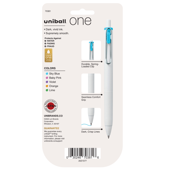 slide 3 of 9, uniball uni 5ct ONE Rectractable Gel Pens Fine Point 0.7mm Assorted Vivid Ink, 5 ct