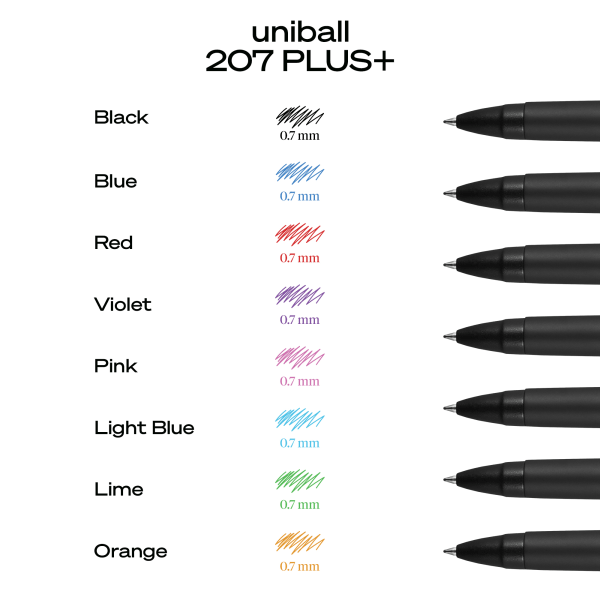slide 4 of 7, Uni-Ball 207 Plus+ Retractable Gel Pens, Medium Point, 0.7 Mm, Black Barrel, Black Ink, Pack Of 4 Pens, 4 ct
