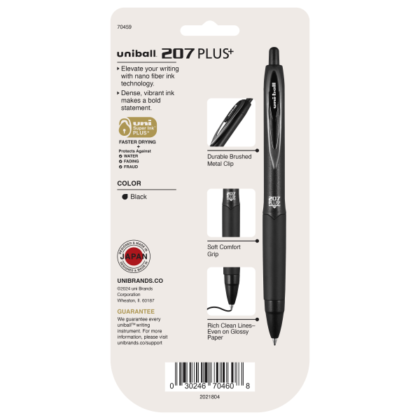 slide 7 of 7, Uni-Ball 207 Plus+ Retractable Gel Pens, Medium Point, 0.7 Mm, Black Barrel, Black Ink, Pack Of 4 Pens, 4 ct