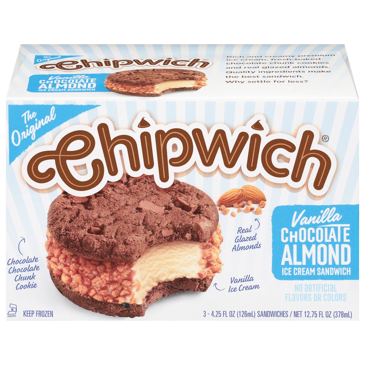 slide 1 of 4, Chipwich Vanilla Chocolate Almond Ice Cream Sandwich - 3 x 4.25 fl oz, 12.75 fl oz