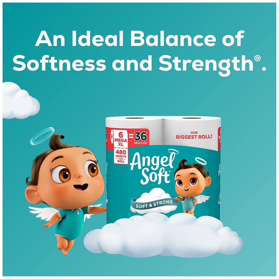 slide 4 of 5, Angel Soft TOILET PAPER, 24 SUPER MEGA ROLLS, 480 ct x 12 ct
