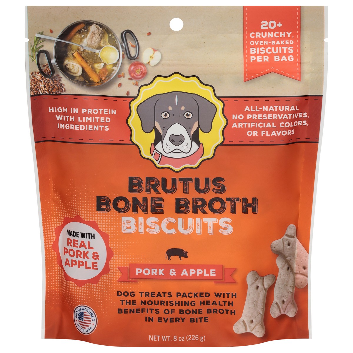 slide 3 of 4, Brutus Bone Broth Pork & Apple Biscuits 8 oz, 8 oz