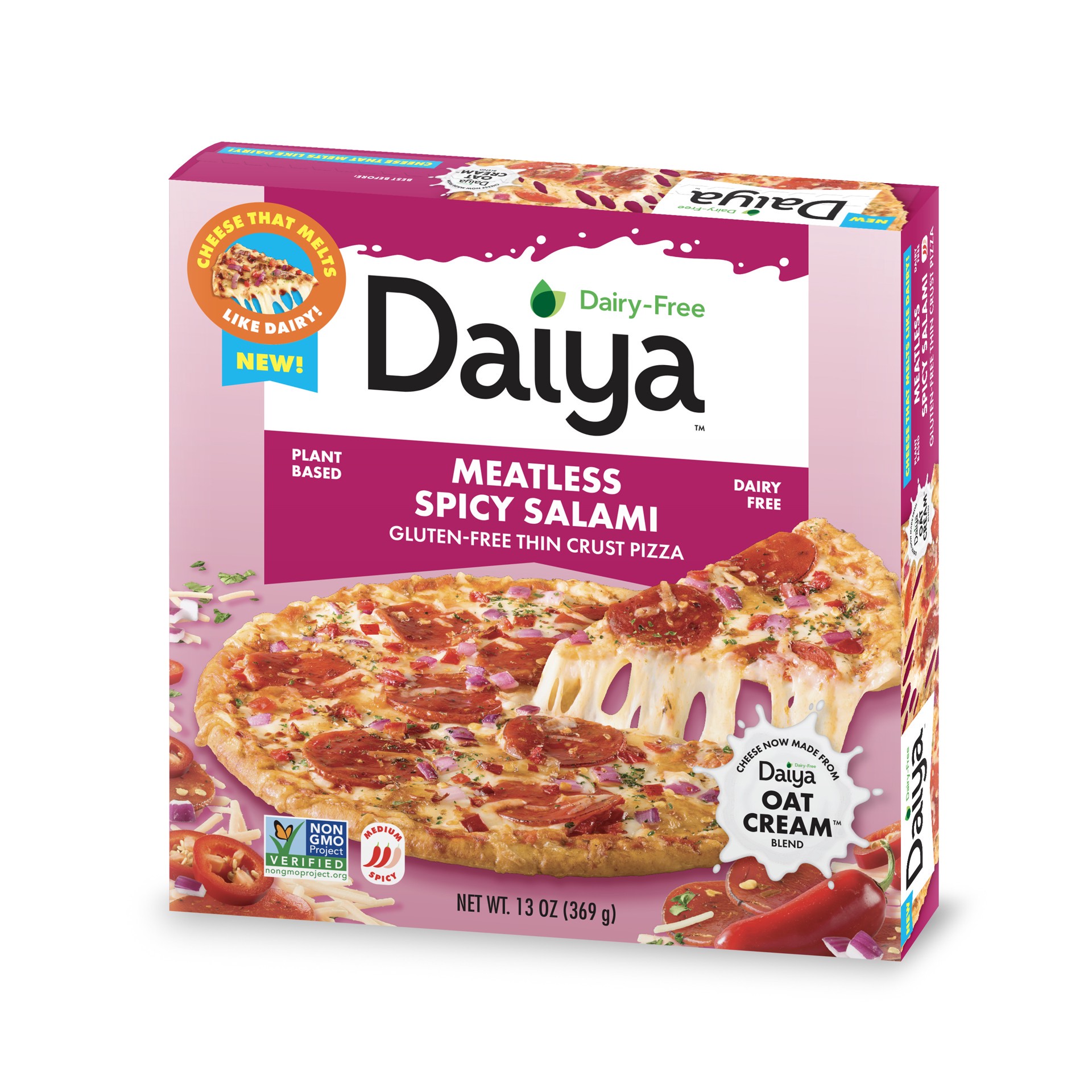 slide 7 of 7, Daiya Meatless Spicy Salami Pizza, 13 oz