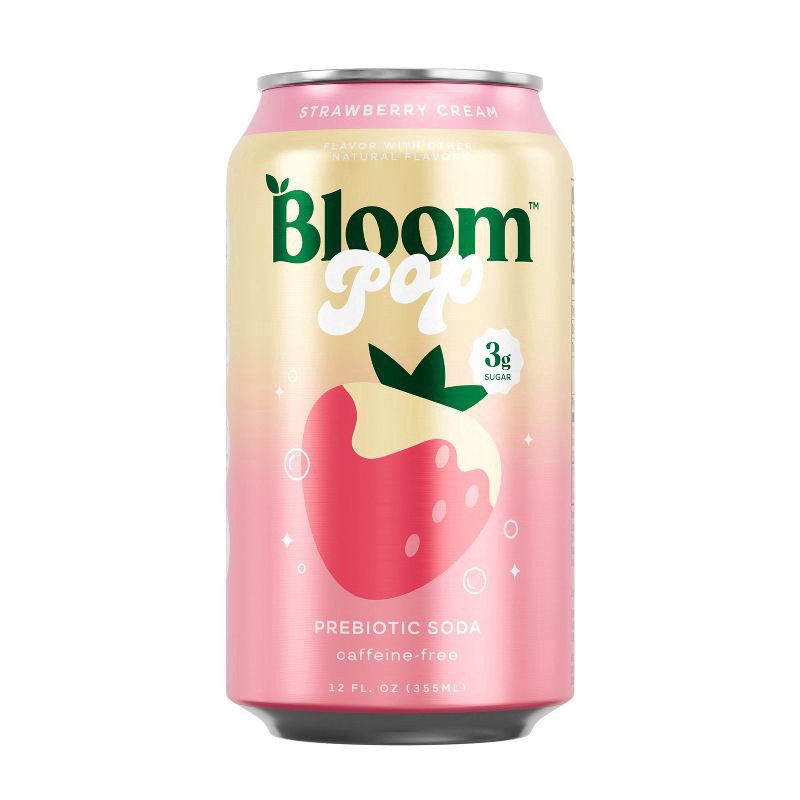 slide 1 of 8, Bloom Pop Caffeine-Free Prebiotic Strawberry Cream Soda 12 fl oz, 12 fl oz