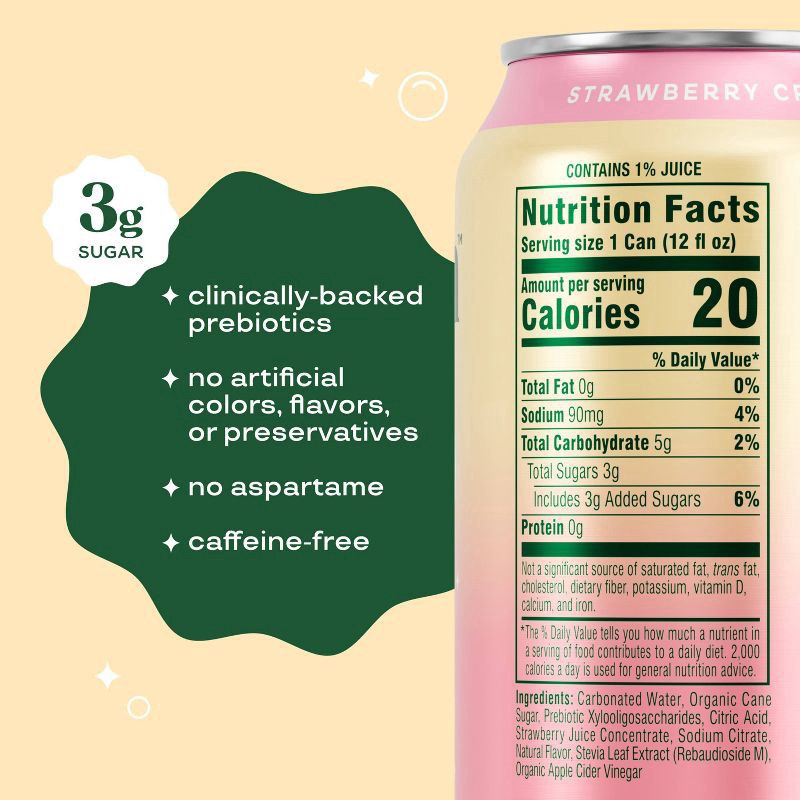 slide 7 of 8, Bloom Pop Caffeine-Free Prebiotic Strawberry Cream Soda 12 fl oz, 12 fl oz