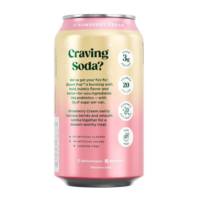 slide 6 of 8, Bloom Pop Caffeine-Free Prebiotic Strawberry Cream Soda 12 fl oz, 12 fl oz