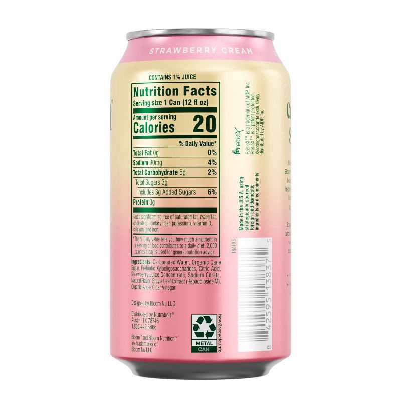 slide 2 of 8, Bloom Pop Caffeine-Free Prebiotic Strawberry Cream Soda 12 fl oz, 12 fl oz