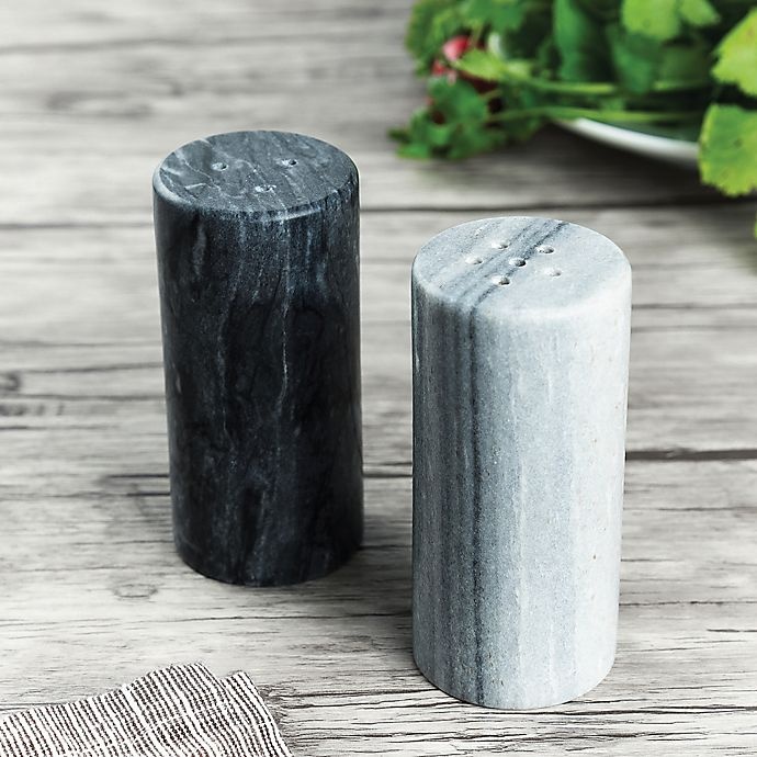 slide 2 of 6, Fox Run Marble Salt & Pepper Shakers - Black/White, 2 ct