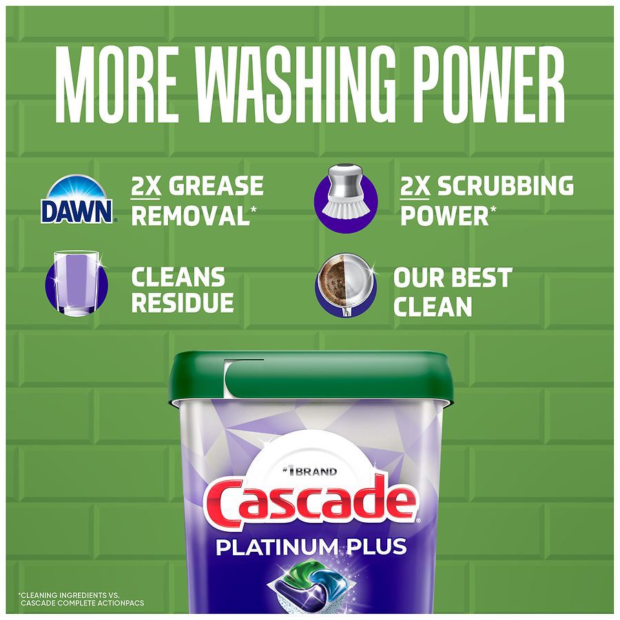 slide 3 of 5, Cascade Platinum Plus Dishwasher Pods, Dish Detergent ActionPacs, Fresh, 52 Count, 52 ct
