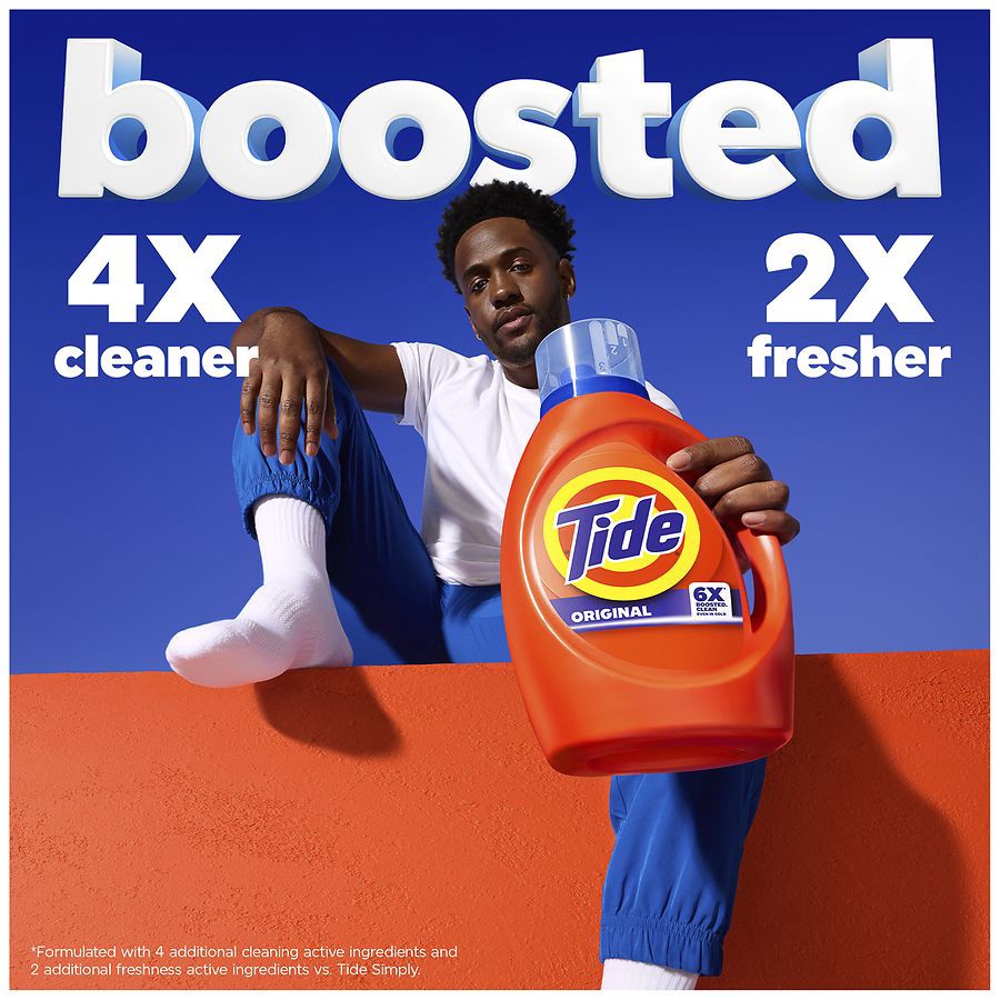 slide 3 of 5, Tide Liquid Laundry Detergent, Original Scent, 64 Loads, 80 fl oz, Boosted Clean even in cold water, laundry soap, concentrated liquid detergent, 2.62 qt