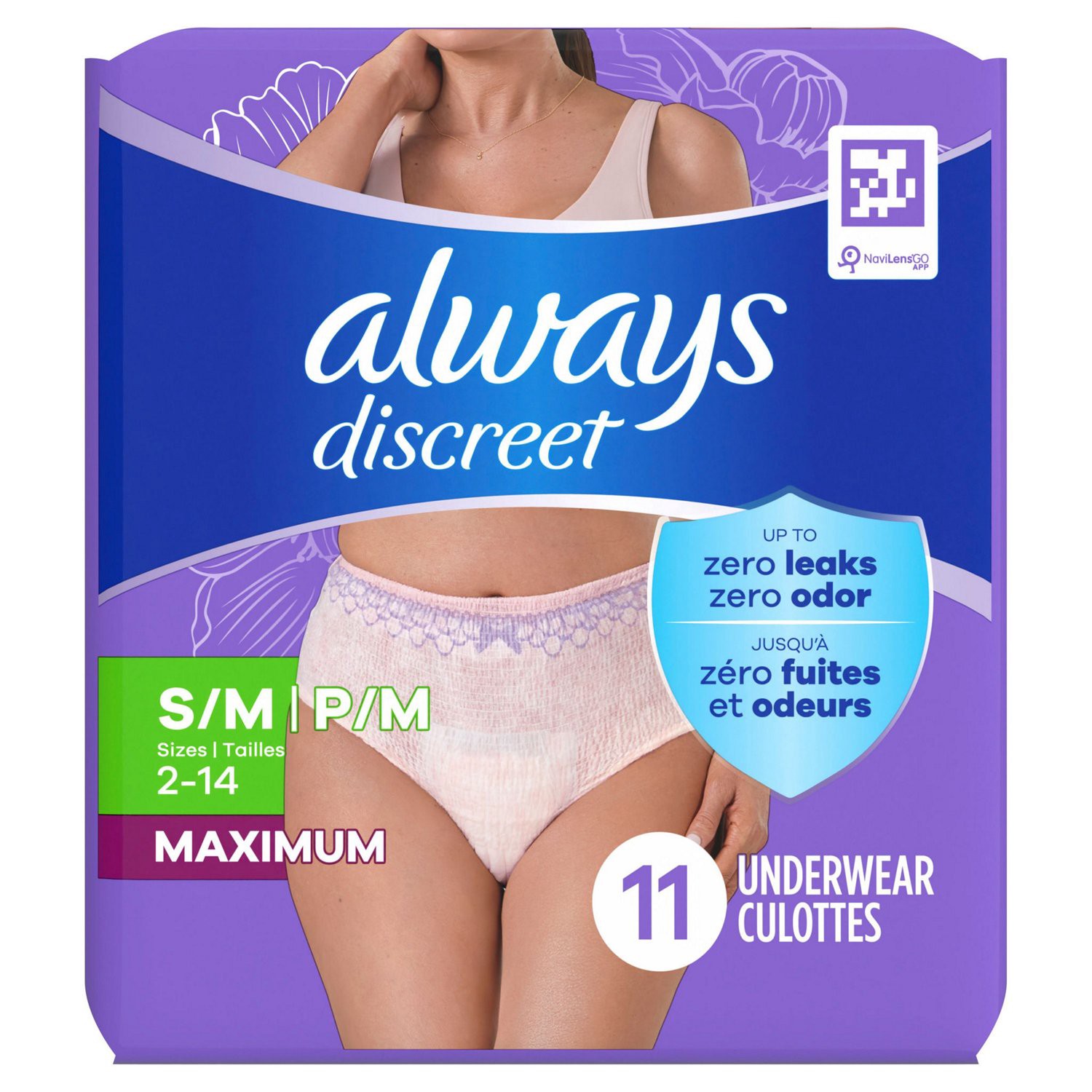 slide 5 of 9, Always Discreet Adult Incontinence Underwear for Women and Postpartum Underwear, S/M, Up to 100% Bladder Leak Protection, 11 CT, 11 ct
