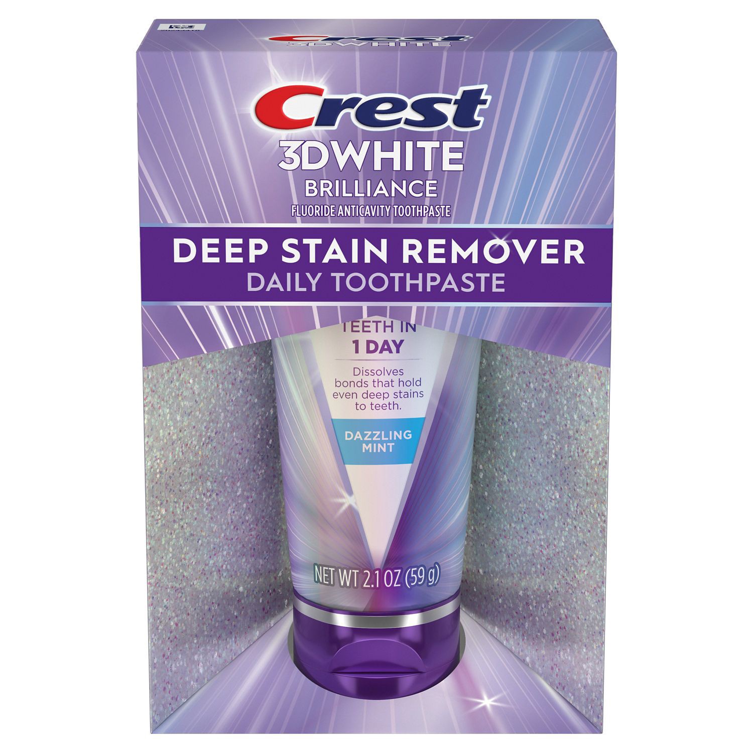 slide 9 of 9, Crest 3D White Brilliance Deep Stain Remover Daily Toothpaste, Dazzling Mint, 2.1 Oz, 2.1 oz