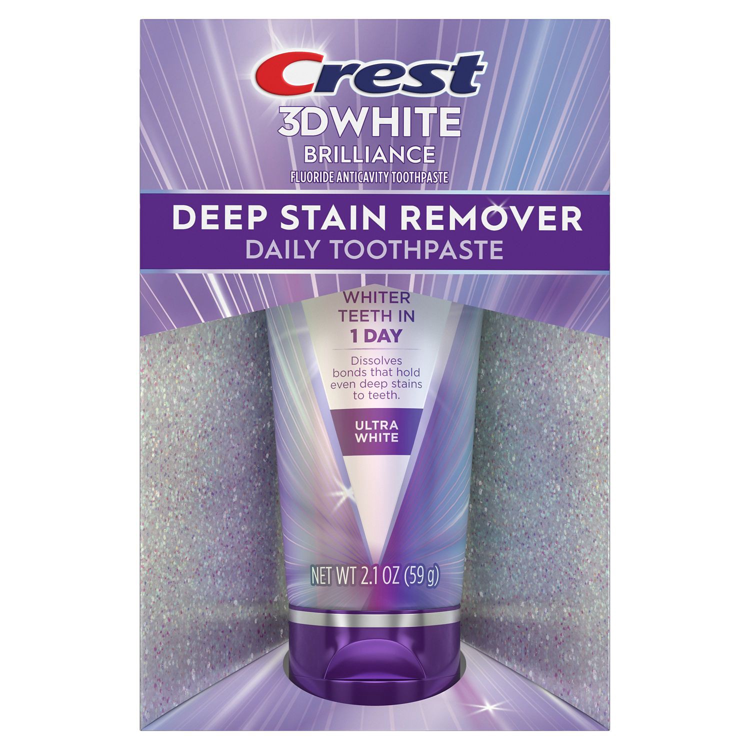 slide 8 of 9, Crest 3D White Brilliance Deep Stain Remover Daily Toothpaste, Ultra White, 2.1 Oz, 2.1 oz