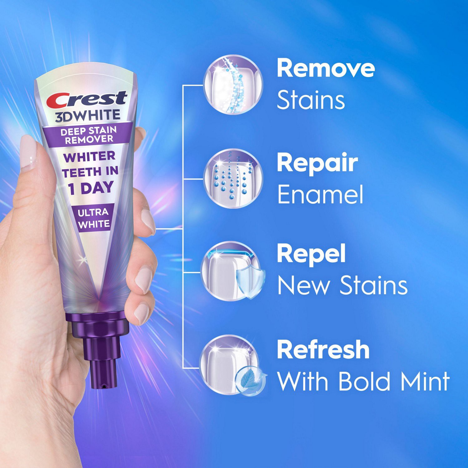 slide 10 of 10, Crest 3D White Deep Stain Remover Toothpaste Ultra White, 3.1 oz