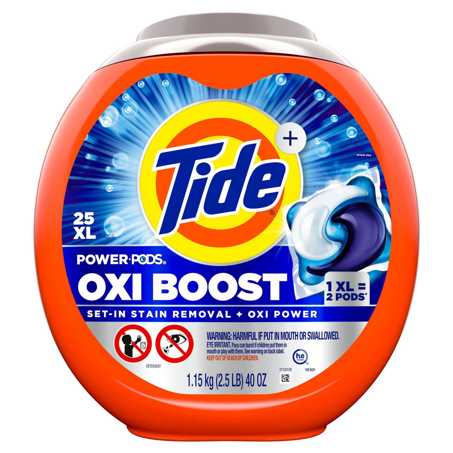 slide 10 of 11, Tide Oxi Boost Power PODS Laundry Detergent Pacs, 25 Count, Set-In Stain Removal + Oxi Power, laundry soap detergent pacs, 25 ct