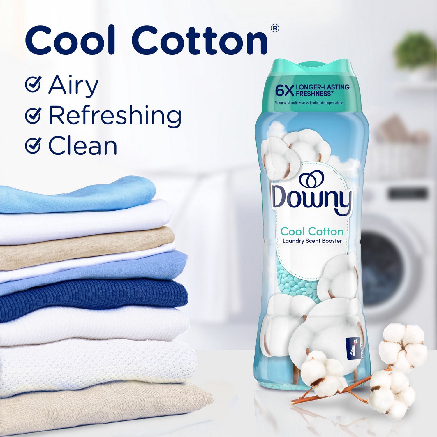 slide 3 of 9, Downy In-Wash Scent Booster Beads, Cool Cotton, 8.6 Oz, 7.8 oz