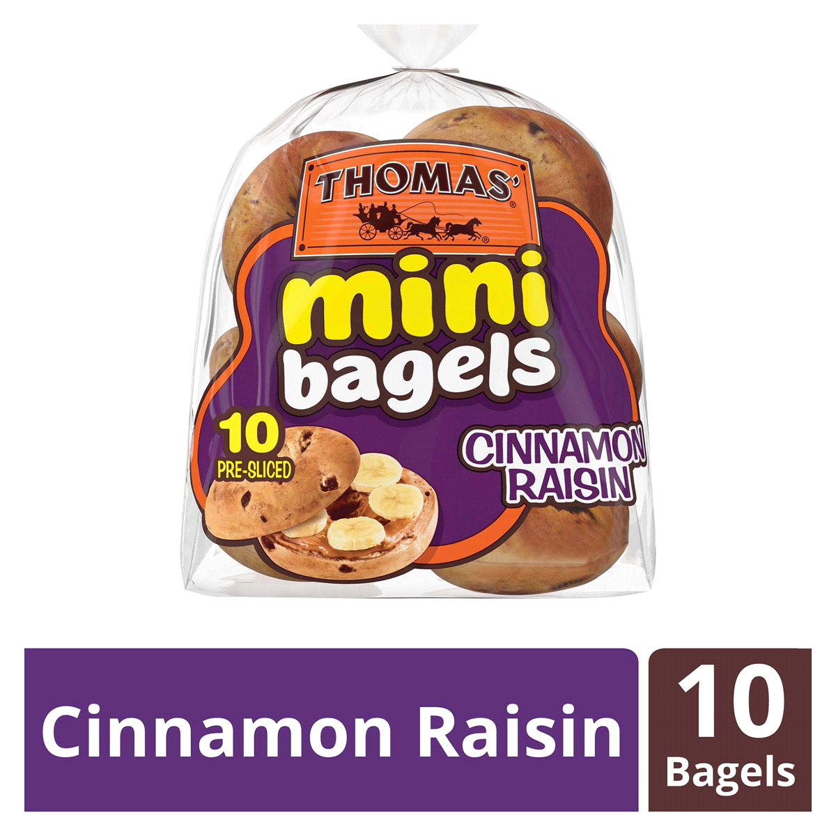 slide 1 of 5, Thomas' Cinnamon Raisin Mini Bagels, 10 ct