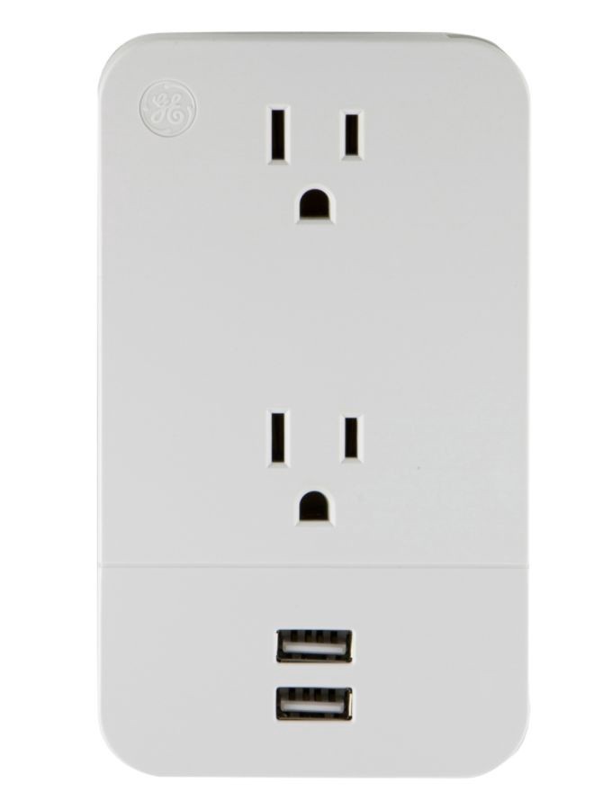 slide 3 of 9, GE 2-Outlet 2-Usb Wall Tap With Cable ManaGEment, 31705, 1 ct