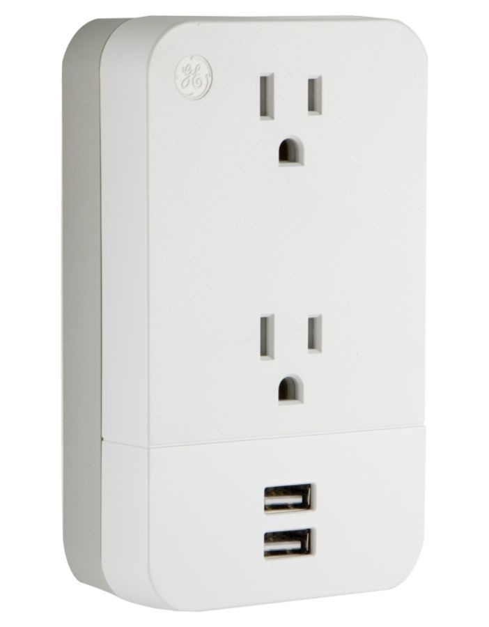 slide 6 of 9, GE 2-Outlet 2-Usb Wall Tap With Cable ManaGEment, 31705, 1 ct