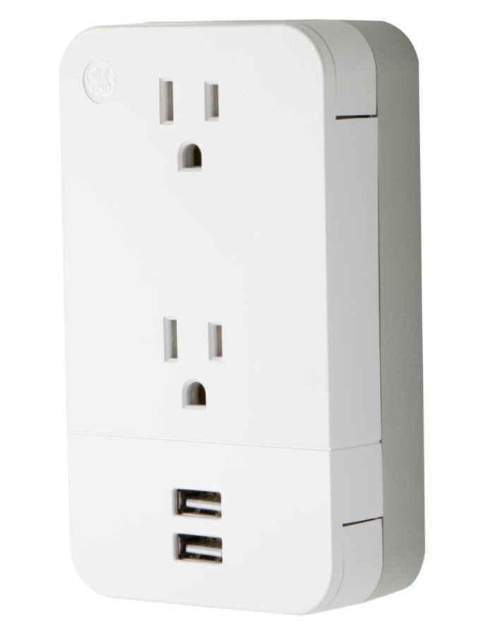 slide 5 of 9, GE 2-Outlet 2-Usb Wall Tap With Cable ManaGEment, 31705, 1 ct