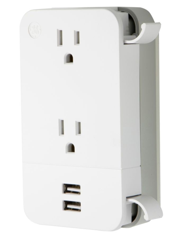slide 9 of 9, GE 2-Outlet 2-Usb Wall Tap With Cable ManaGEment, 31705, 1 ct