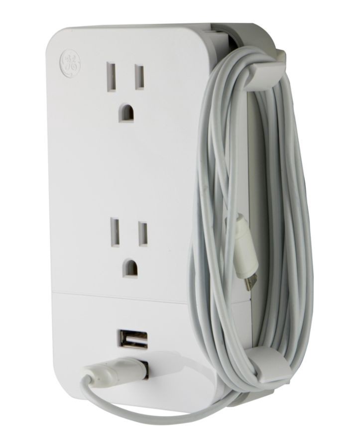 slide 4 of 9, GE 2-Outlet 2-Usb Wall Tap With Cable ManaGEment, 31705, 1 ct