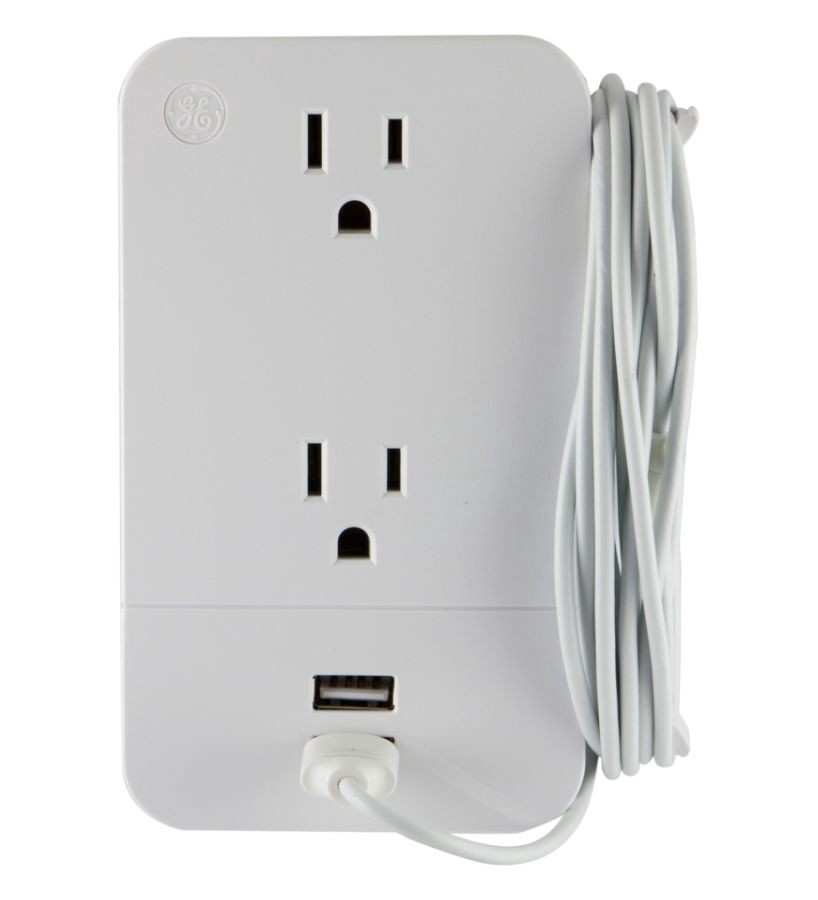 slide 8 of 9, GE 2-Outlet 2-Usb Wall Tap With Cable ManaGEment, 31705, 1 ct