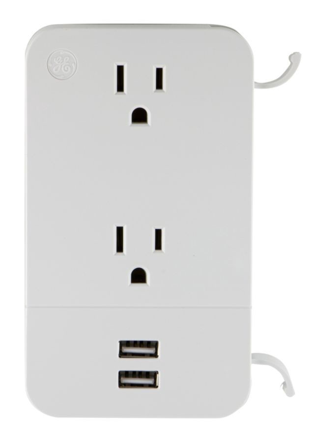 slide 7 of 9, GE 2-Outlet 2-Usb Wall Tap With Cable ManaGEment, 31705, 1 ct