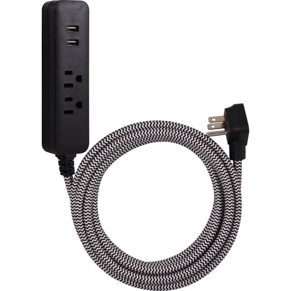 slide 3 of 8, Cordinate 4-Outlet 16-Gauge USB Extension Cord with Surge Protection - Black/White, 1 ct