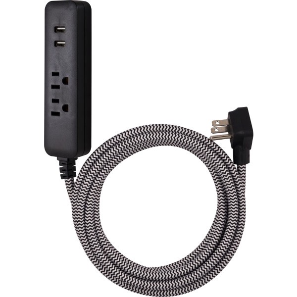 slide 7 of 8, Cordinate 4-Outlet 16-Gauge USB Extension Cord with Surge Protection - Black/White, 1 ct
