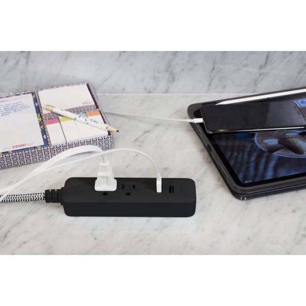 slide 8 of 8, Cordinate 4-Outlet 16-Gauge USB Extension Cord with Surge Protection - Black/White, 1 ct