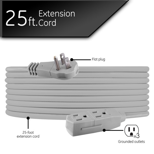 slide 3 of 9, GE 3-Outlet Extension Cord Gray, 25 ft