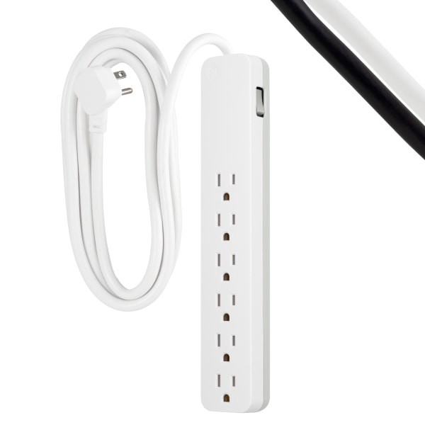slide 4 of 7, White 6-Outlet Surge Protector Power Bar, (10'), 10 ft