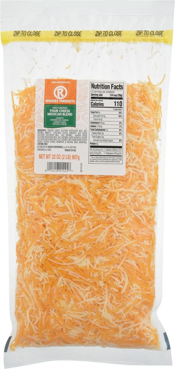 slide 5 of 11, Rouses Markets Four Cheese Mexican Blend Finely Shredded Cheese 32 oz, 32 oz