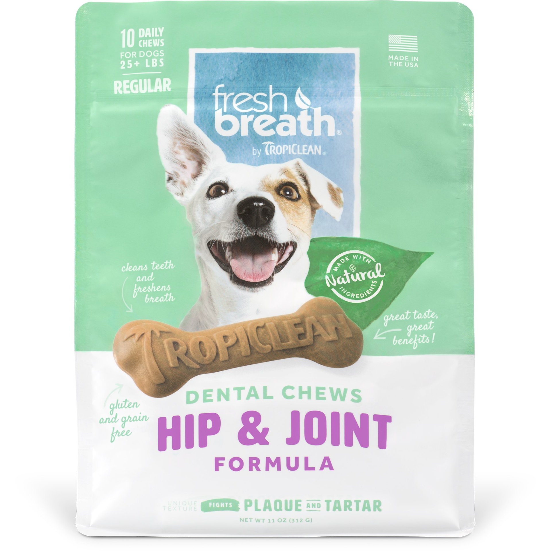 slide 1 of 1, TropiClean Fresh Breath Regular Dental Chews Hip & Joint Formula for Dogs, 10 ct; 12 oz