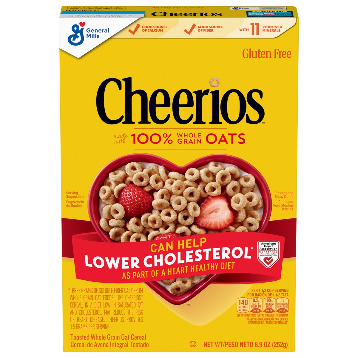 slide 1 of 9, Cheerios Cereal, Limited Edition Happy Heart Shapes, Heart Healthy Cereal with Whole Grain Oats, 8.9 oz, 8.9 oz
