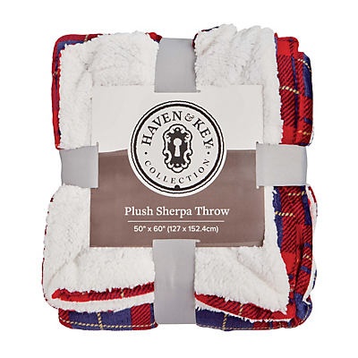 slide 1 of 1, Haven & Key Cabin Blanket Plaid Print Plush Sherpa Throw, 50 in x 60 in