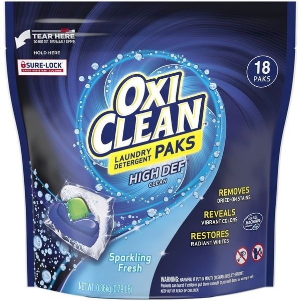 slide 1 of 1, Oxi-Clean High Def Clean Laundry Detergent Paks, 18 ct
