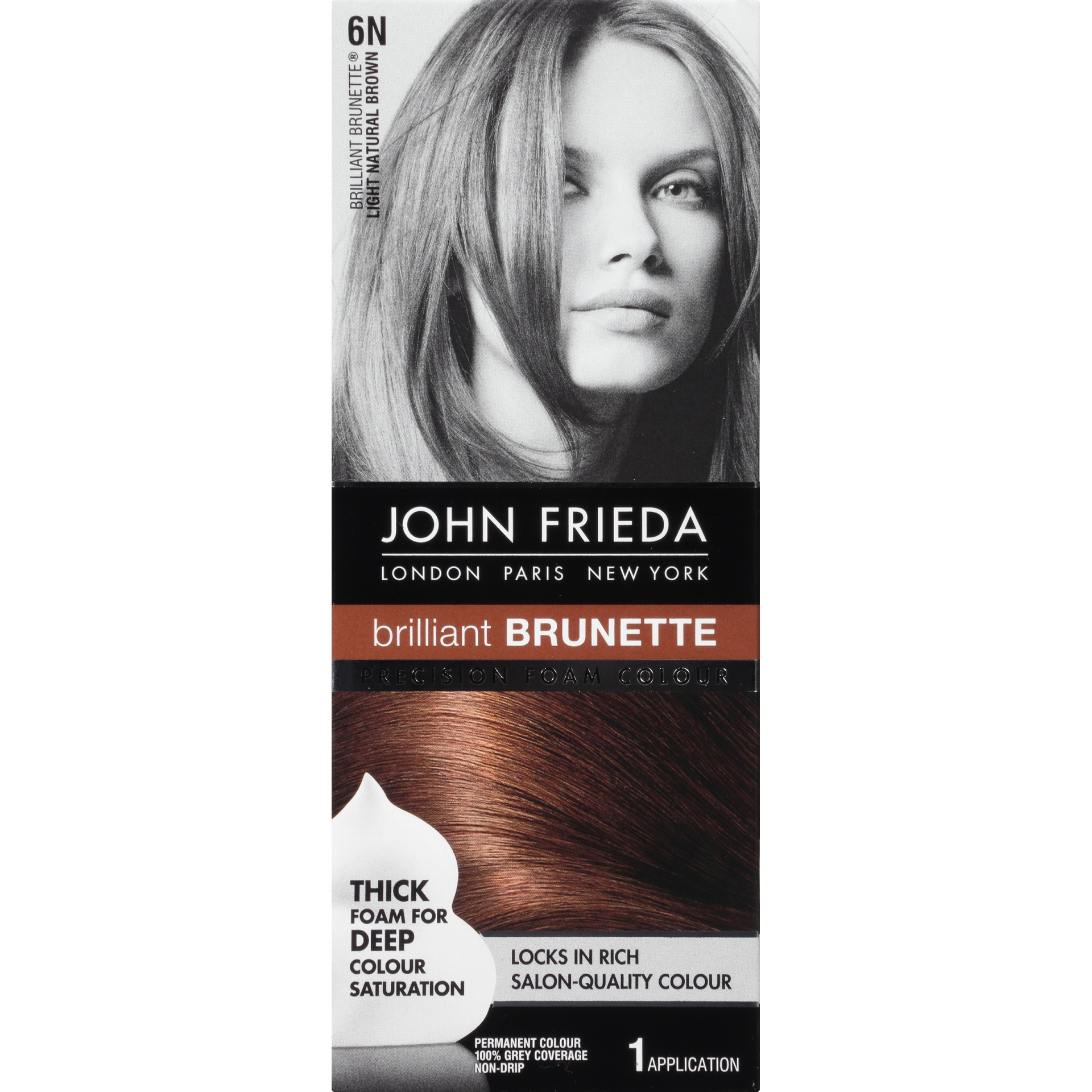 slide 4 of 7, John Frieda Precision Foam Colour Brilliant Brunette 6N Light Natural Brown Permanent Colour, 1 ct