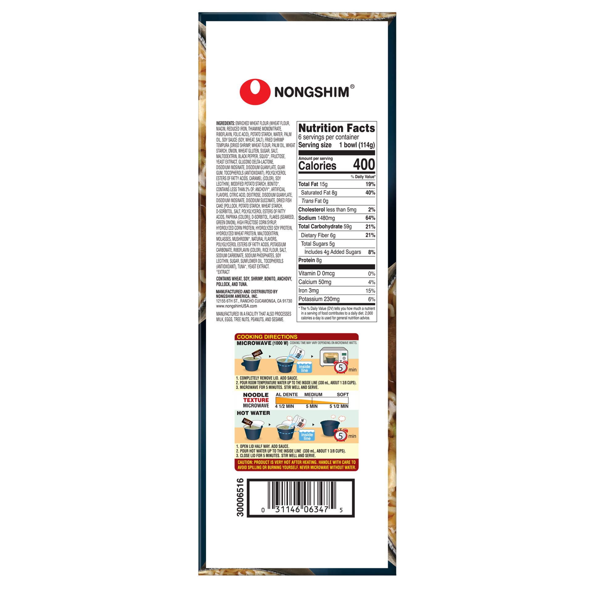 slide 2 of 2, Nong Shim America Inc Nongshim Big Bowl Shrimp Tempura Udon, 6, 3.56 oz