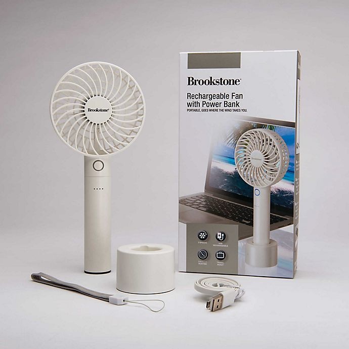 slide 5 of 7, Brookstone Rechargeable Mini Fan with Power Bank - White, 4 in