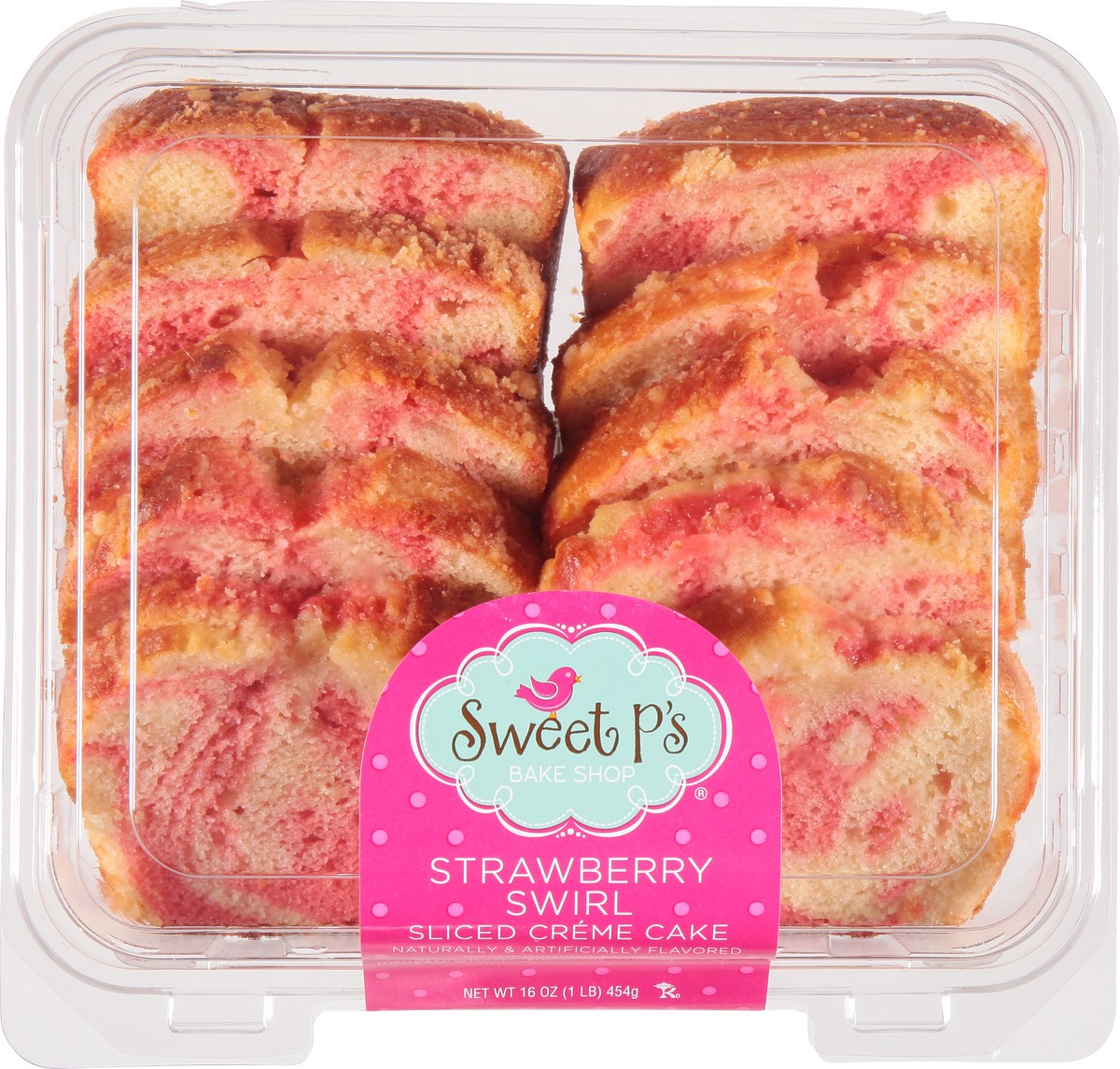 slide 13 of 15, Sweet P's Bake Shop Sliced Strawberry Swirl Creme Cake 16 oz, 16 oz