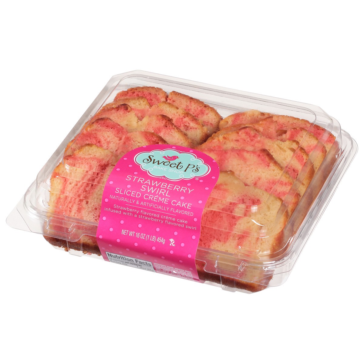 slide 3 of 15, Sweet P's Bake Shop Sliced Strawberry Swirl Creme Cake 16 oz, 16 oz