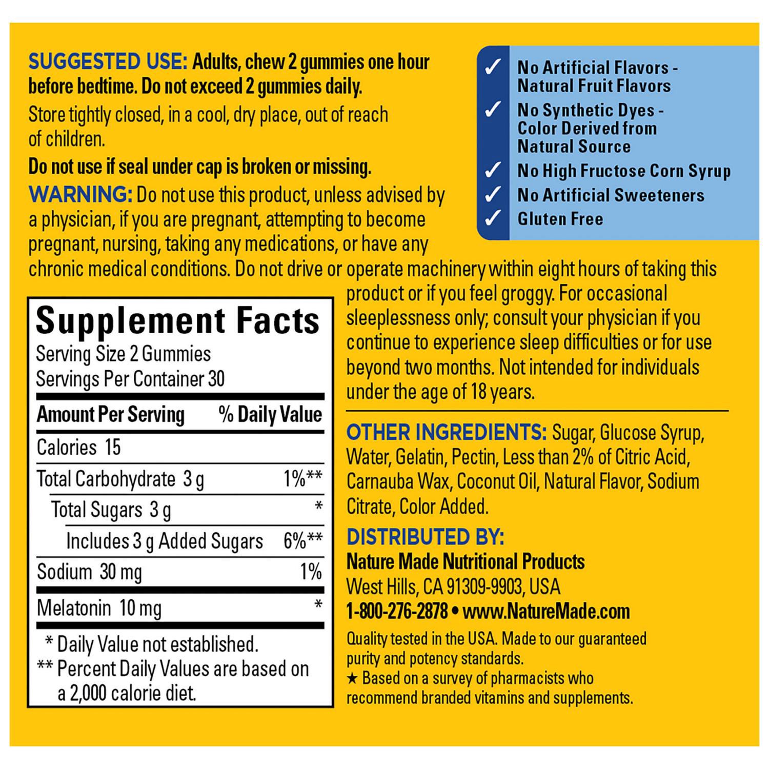slide 5 of 8, Nature Made Time Release Melatonin 10mg per serving Melatonin Gummies, 60 Count, 60 ct