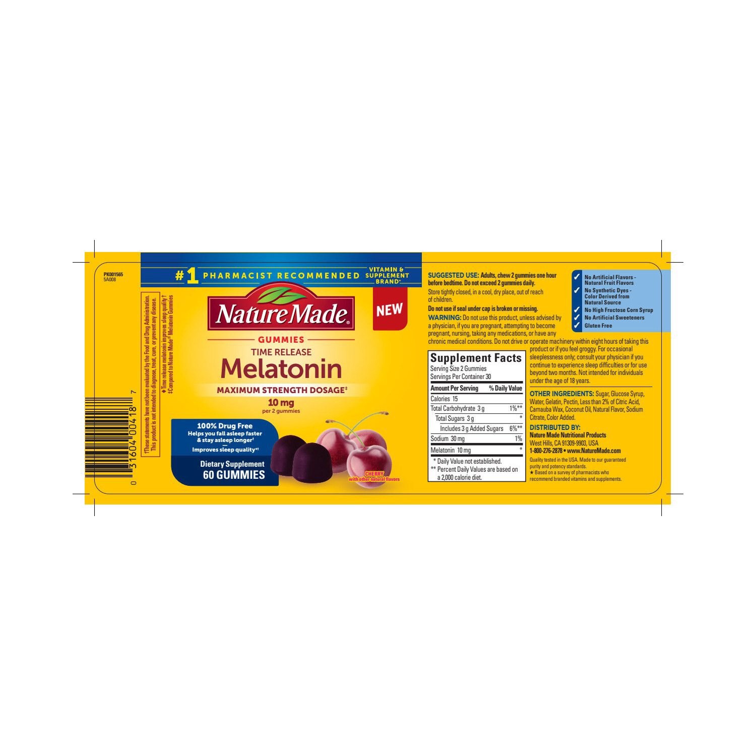 slide 2 of 8, Nature Made Time Release Melatonin 10mg per serving Melatonin Gummies, 60 Count, 60 ct