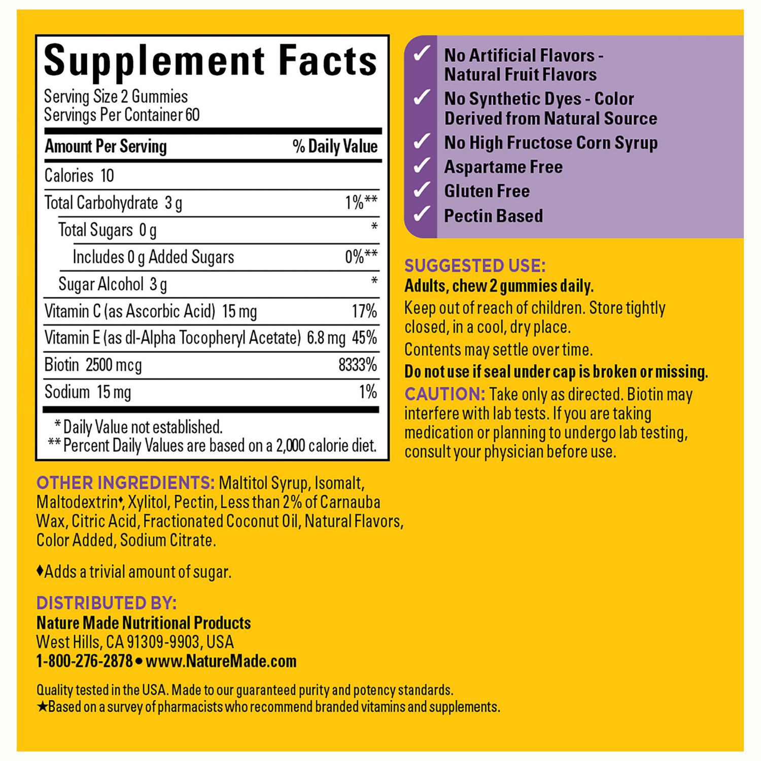 slide 7 of 8, Nature Made Zero Sugar Hair Skin Nails Gummies, Sugar Free Gummies, 120 Count, 120 ct