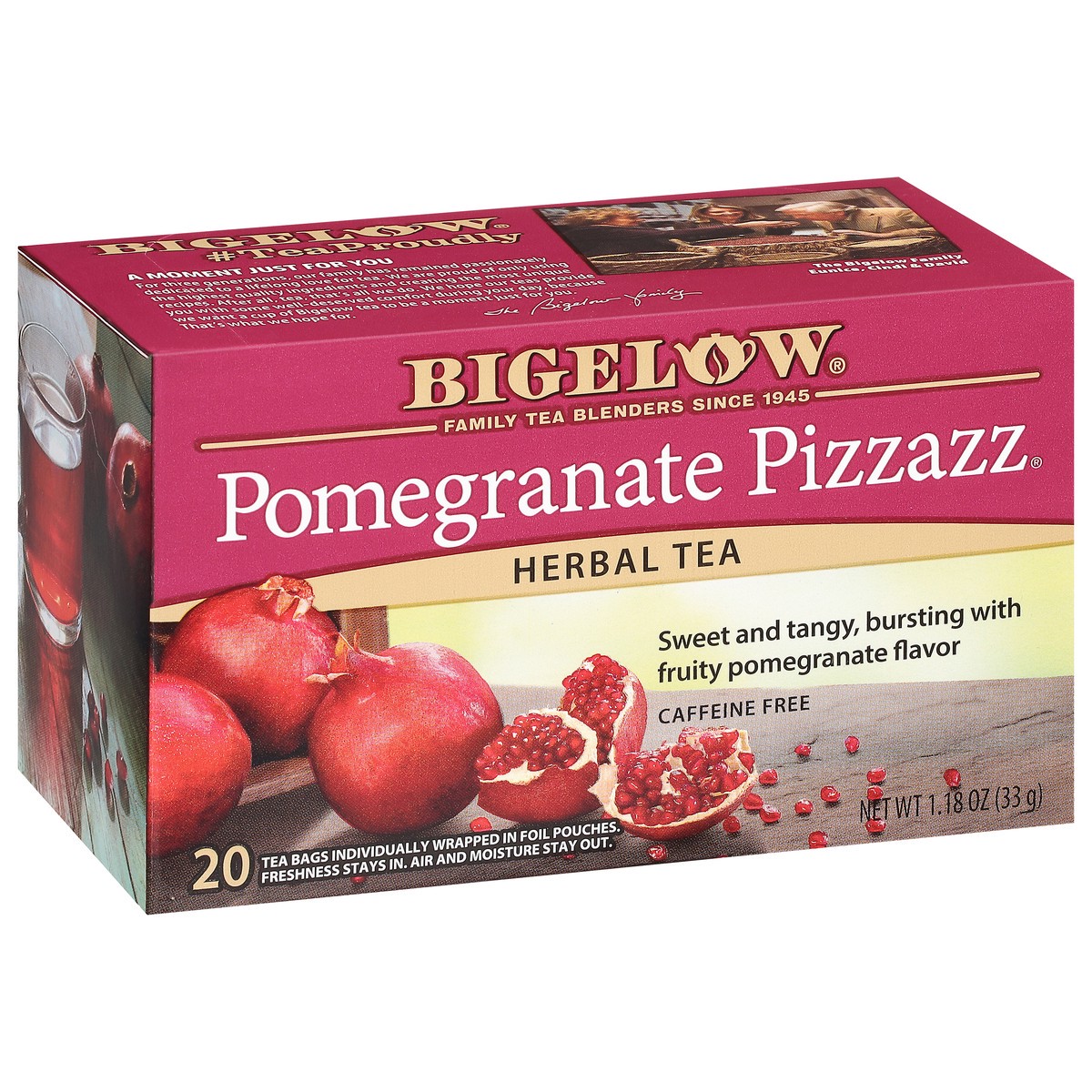 slide 5 of 12, Bigelow Pomegranate Pizzazz, Caffeine Free Herbal Tea, Tea Bags, 20 Ct, 20 ct