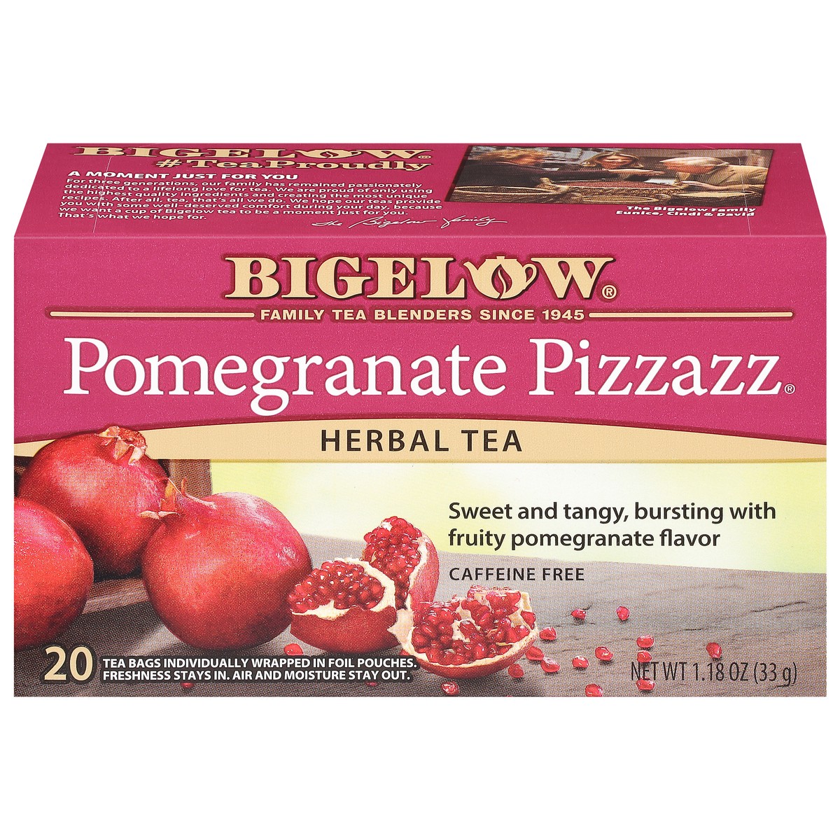 slide 1 of 12, Bigelow Pomegranate Pizzazz, Caffeine Free Herbal Tea, Tea Bags, 20 Ct, 20 ct