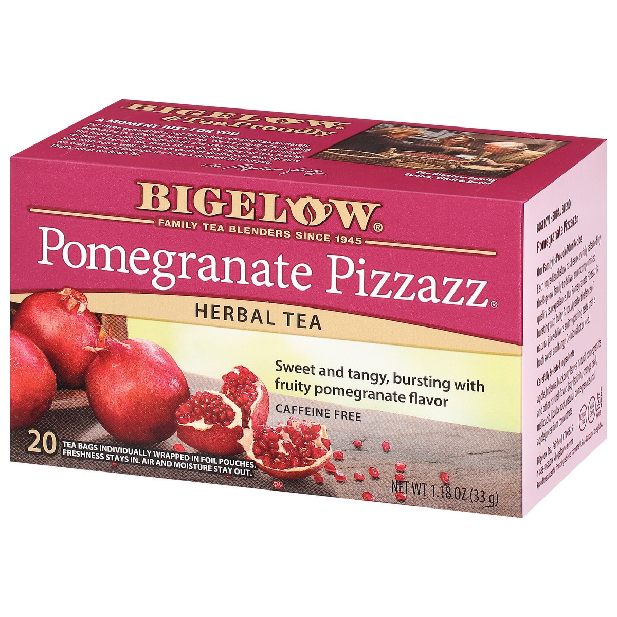 slide 2 of 12, Bigelow Pomegranate Pizzazz, Caffeine Free Herbal Tea, Tea Bags, 20 Ct, 20 ct